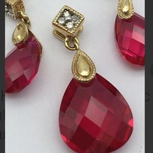 Vintage 10K Ruby/Diamond Pendant and Earrings Set